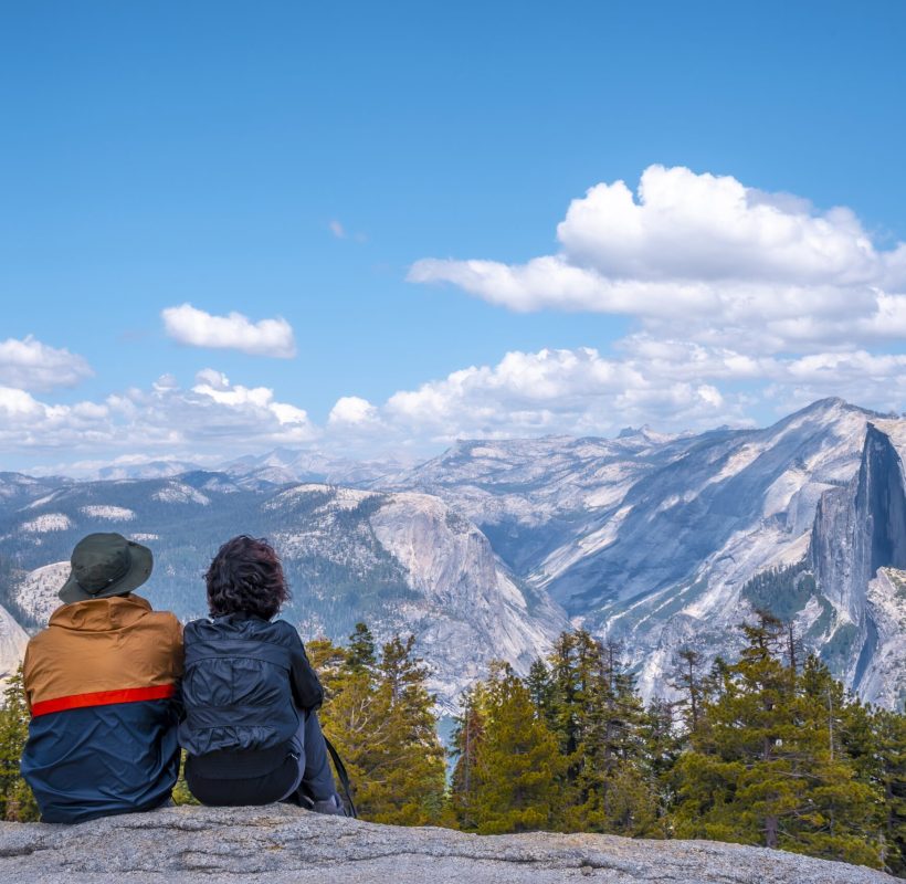 A couple hiking in the Yosemite National Park in California the USA