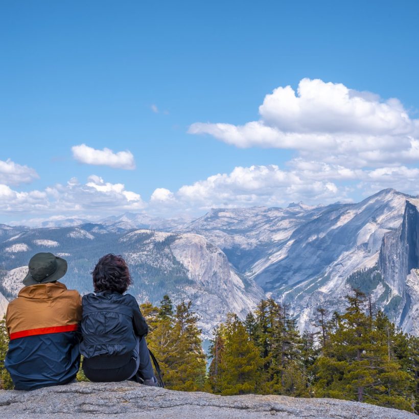 A couple hiking in the Yosemite National Park in California the USA